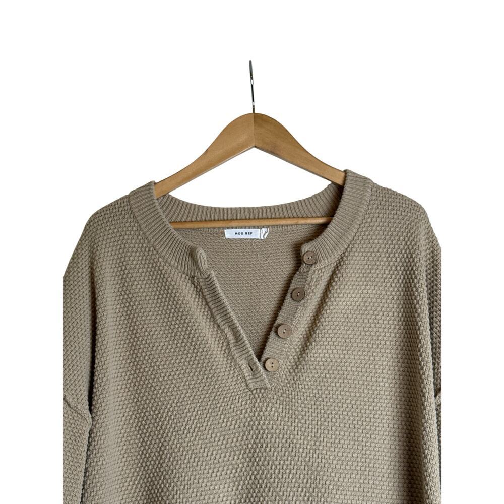 Mod Ref Catalina Waffle Knit Tan Henley Sweater Oversized Women's Size L - Picture 4 of 7